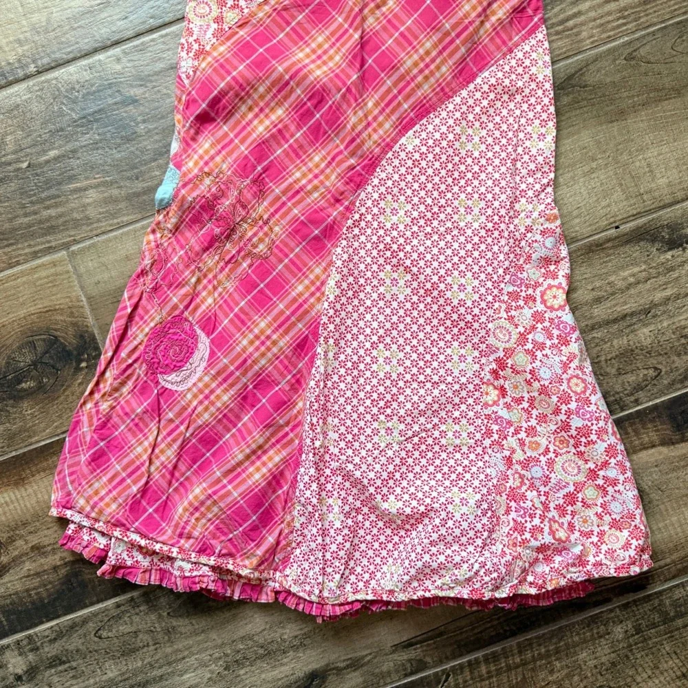 Oilily Women's Vintage Patchwork Floral Applique Plaid Ruffle Maxi Skirt,Pink,34 - Picture 7 of 15